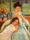 Young Canvas Paintings - Young Mother Sewing